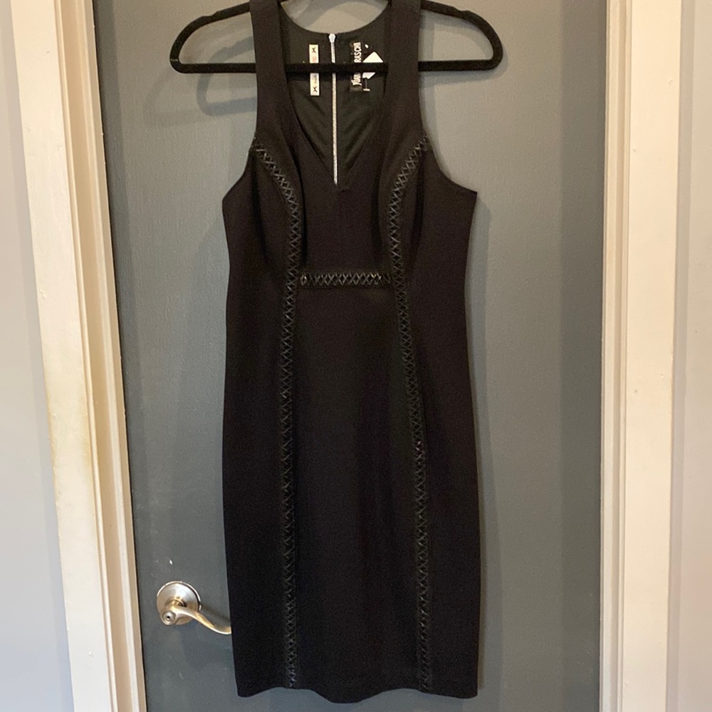 YOANA BARASCHI Dress, Black, size 8, leather trim, sleeveless, Made in NYC! EUC